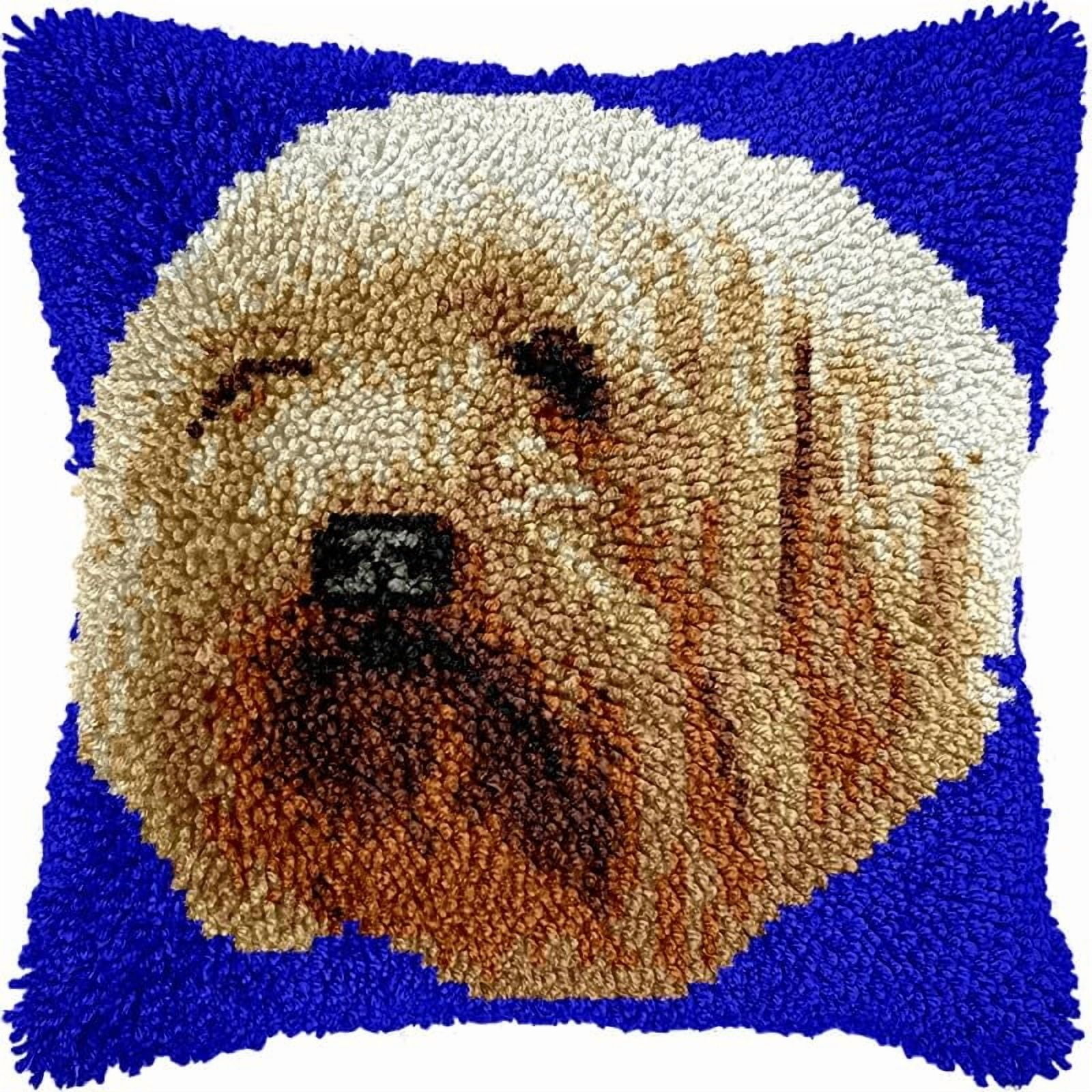 Tibetan Mastiff Latch Hook Pillow Kits Pillow Cover Pattern Printed Canvas Crochet Knitted Hooking Pillowcase Cushion Crafts Embroidery Latch Hooking Crochet Kits Set 17x17 inch(102)