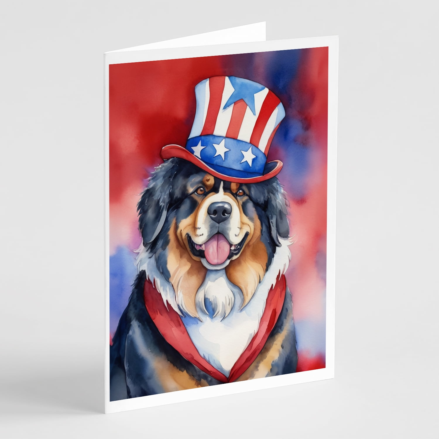 Tibetan Mastiff Patriotic American Greeting Cards Pack of 8 7 in x 5 in