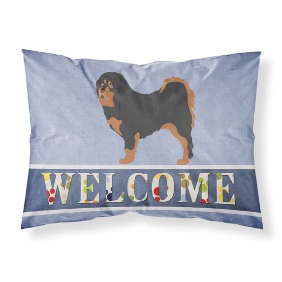 Tibetan Mastiff Welcome Fabric Standard Pillowcase Blue