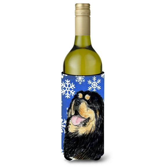 Tibetan Mastiff Winter Snowflakes Holiday Wine Bottle Hugger