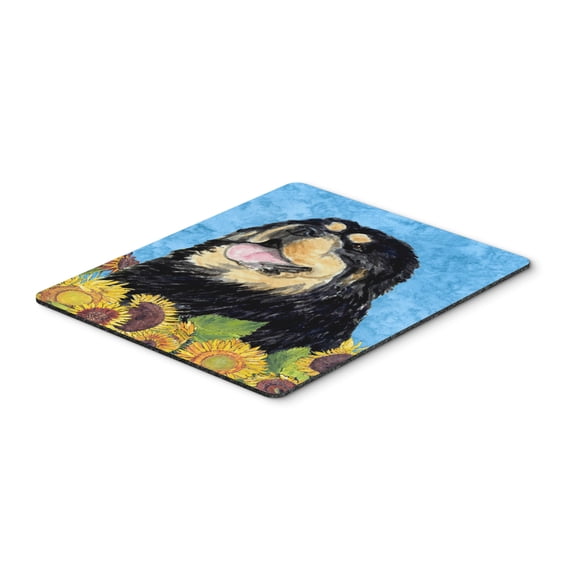 "Tibetan Mastiff in Summer Flowers Mouse Pad Hot Pad or Trivet"