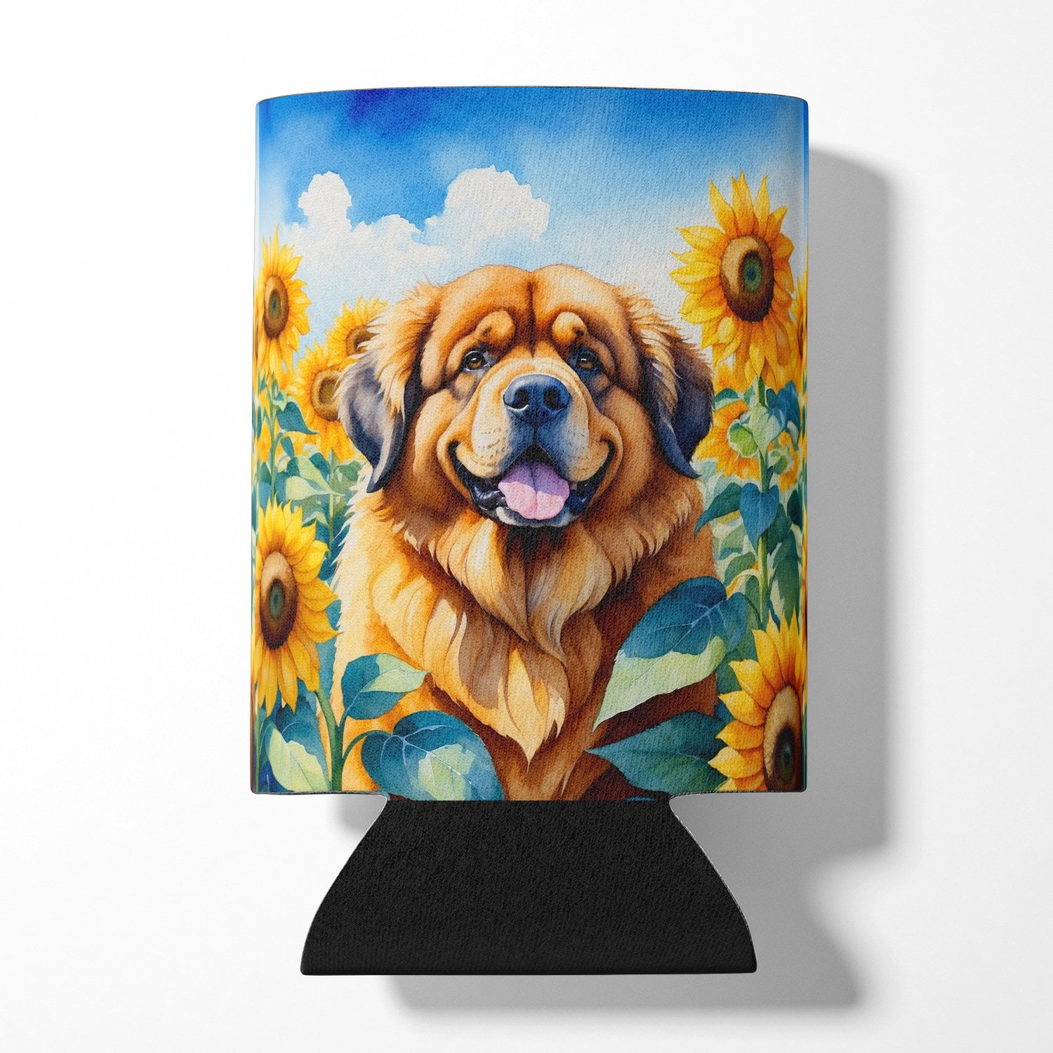 Tibetan Mastiff in Sunflowers Can or Bottle Hugger 3 in x 5 in