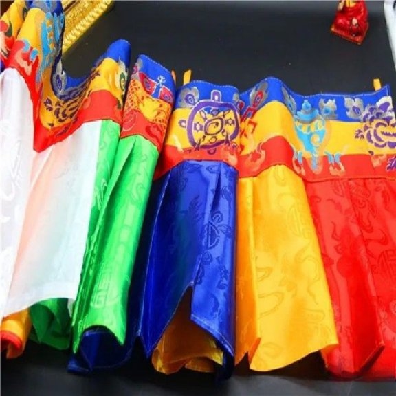 Tibetan Multicolor Fabric Curtain 100x34cm Wall Hanging Mongolian Style Tapestry Altar Skirt Table Decor for Home or Shrine Use