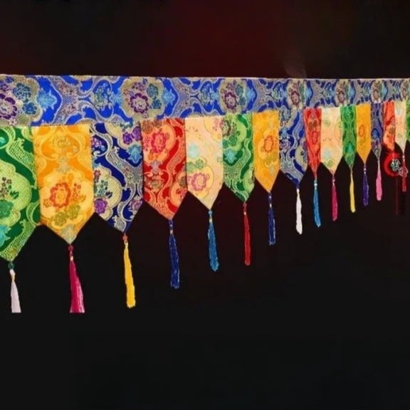 Tibetan Multicolor Fabric Curtain Wall Skirt Table Banner Temple Hanging Tapestry Buddhist Style for Home or Shrine Use