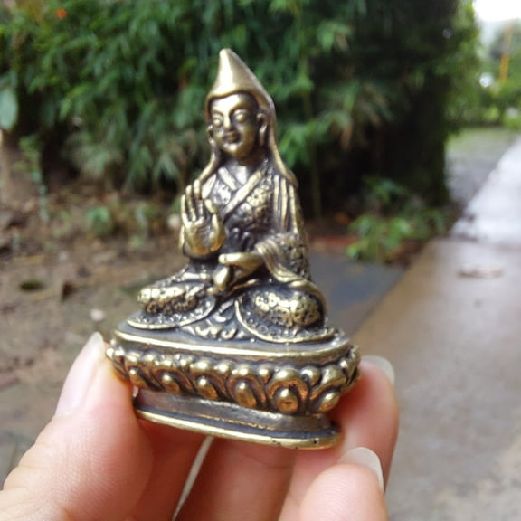 Tibetan Nepal Tantra Brass Small buddha statue Master Tsongkhapa figurine pocket buddha worshiping praying idol amulet Altar shrine decor
