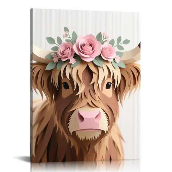 Tibetan Plateau Baby Yak with Peonies Roses Canvas Wall Art, Wall Decor For Bedroom Fashion Kitchen Wall Pictures, Canvas Prints Wall Art for Home Decor