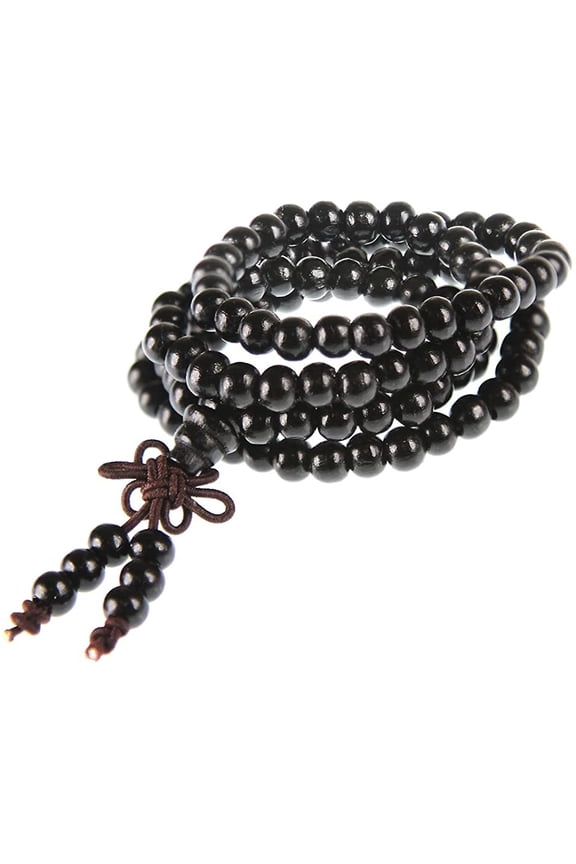 Tibetan Prayer Mala 108 Natural Wood Beads Necklace or Bracelet - 6mm - black