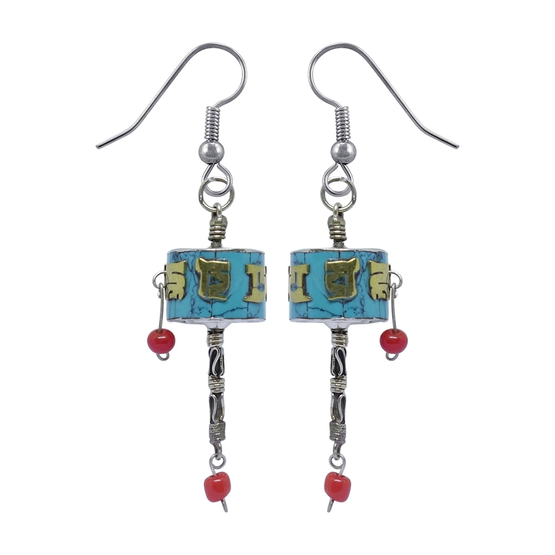 Tibetan prayer store wheel earrings