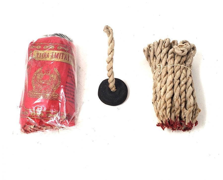 Tibetan Rope Incense Amitayu (45 Ropes) with Burner