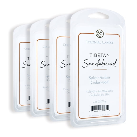 Tibetan Sandalwood Scented Wax Melt, Colonial Candle, 2.75oz, Woody & Earthy, 40h Burn, Pack of 4