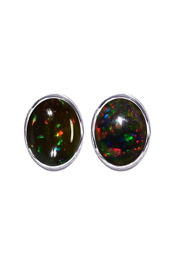925 Sterling Silver Stud Earrings Black Opal Gemstone October Birthmonth Handmade Fashion Jewelry