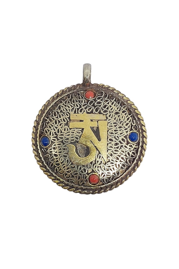 Handmade Reversible Pendant Necklace Bohemian Medallion Jewelry with Coral, Lapis Lazuli & Turquoise for Men & Women