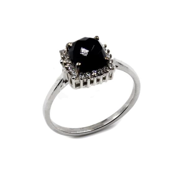 Tibetan Silver Black Onyx Fashion Ring 925 Sterling Silver Jewelry Statement Halo Pattern, US size 9