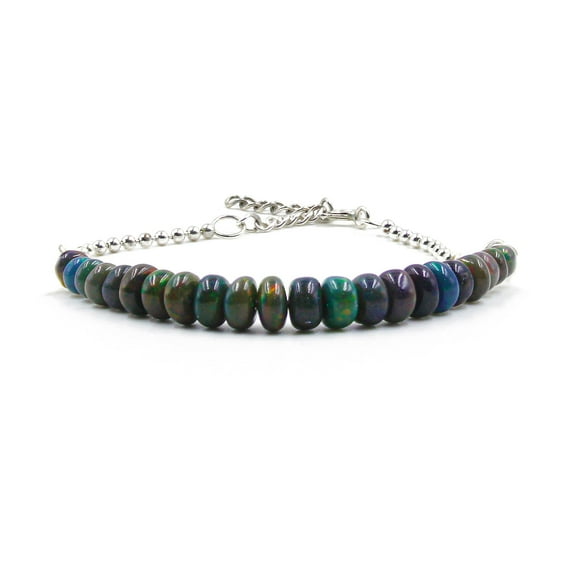 Tibetan Silver Black Opal 925 Sterling Silver Strand Bracelet Elegant Handmade Jewelry for Women