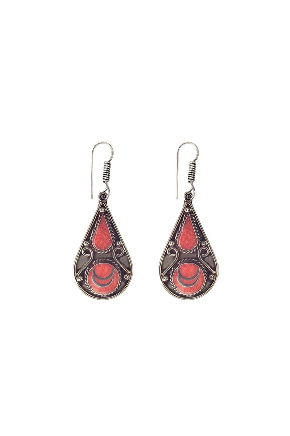 Boho Drop Earrings Coral Gemstone Handmade Fashion Jewelry