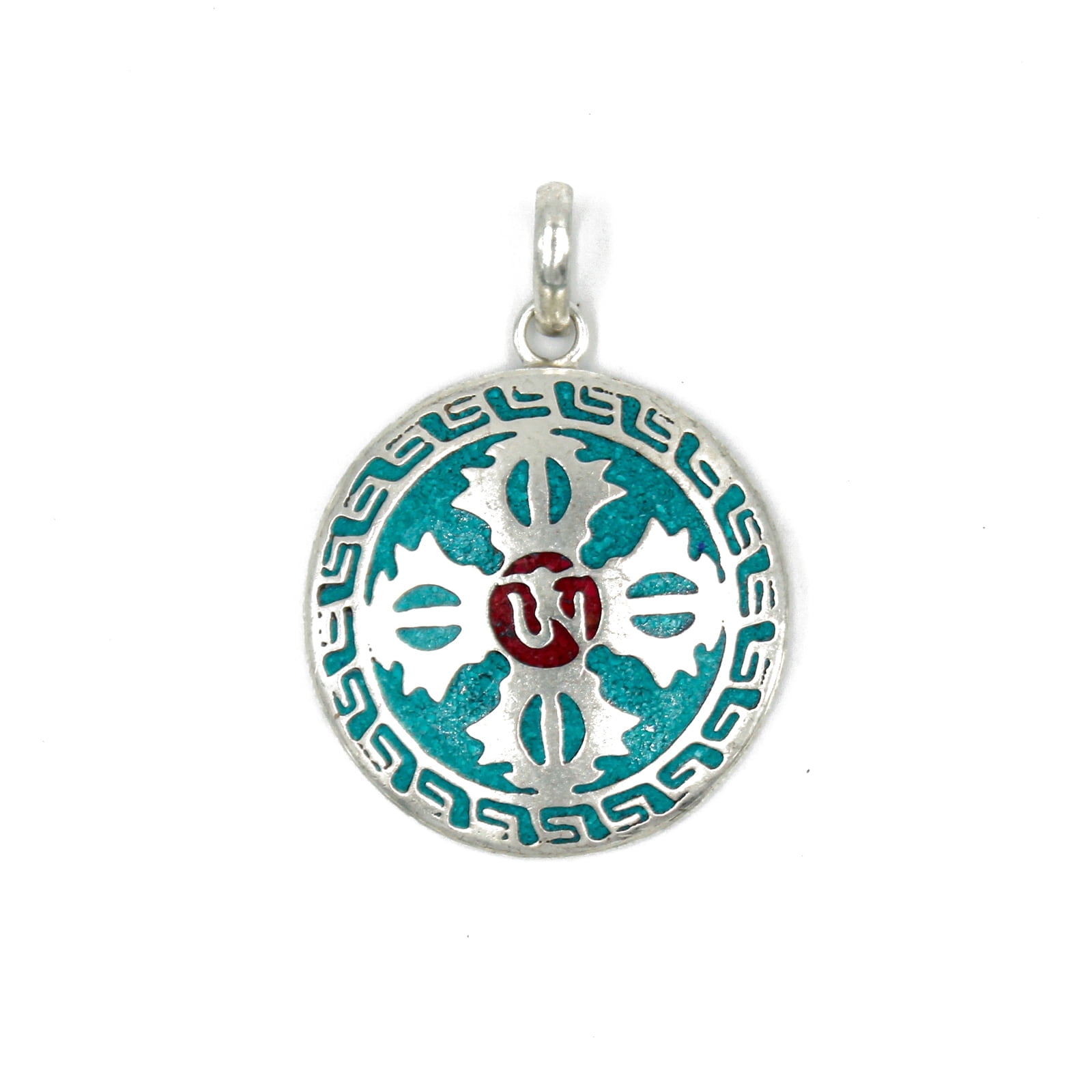 Tibetan Silver Handmade Double Dorje Pendant Necklace with Turquoise – Boho Jewelry for Women & Men, December Birthstone Gift