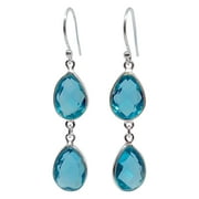 TIBETAN SILVER Drop Dangle Earrings Handmade with Blue Topaz Gemstone 925 Sterling Silver Elegant Minimalistic Jewelry for Women
