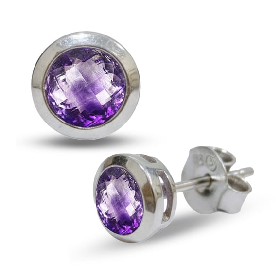 Tibetan Silver February Birthmonth Handmade Stud Earrings Purple Amethyst Gemstone 925 Sterling Silver Women's Fashion Jewelry