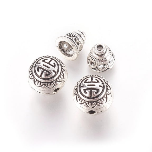 Tibetan Silver Guru Bead Sets T-Drilled Beads 3-Hole Round & Head Beads Silver 10mm Hole: 2mm Calabash Bead: 7.5x7.5mm Hole: 1.5mm