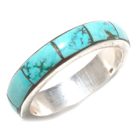Tibetan Silver Handmade 925 Sterling Silver Band Ring Turquoise Gemstone Jewelry for Men & Women 8