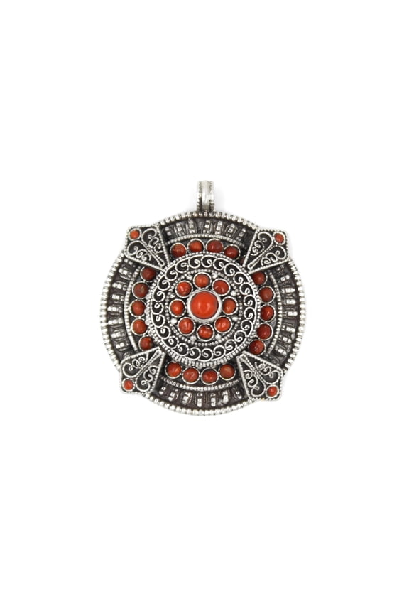 Handmade 925 Sterling Silver Coral Relic Box Pendant Mandala Prayer Locket for Women Ethnic Spiritual Keepsake Jewelry Gift