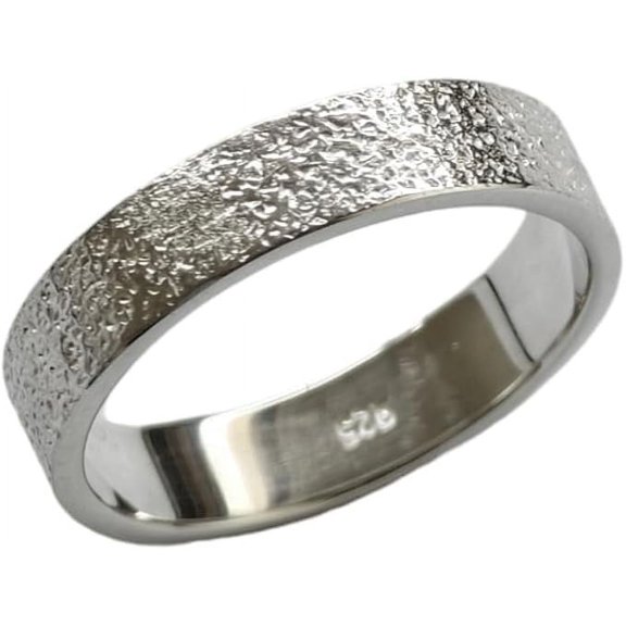 Tibetan Silver Handmade 925 Sterling Silver Hammered 5mm Band Ring Textured Ring Size 7