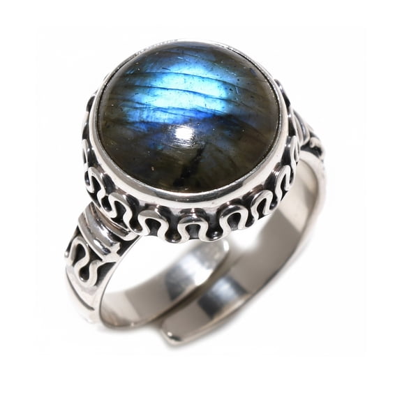 Tibetan Silver Handmade 925 Sterling Silver Ring Natural Labradorite Gemstone Adjustable Ring