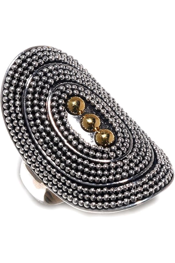 Handmade 925 Sterling Silver Two Tone Boho Statement Ring Oxidized Unique Design Size 10