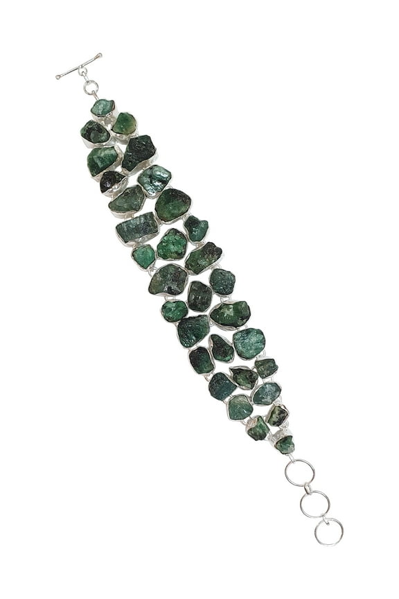 Rough Emerald Bracelet for Women  Handmade Silver Plated Boho Designer Gemstone Jewelry Gift