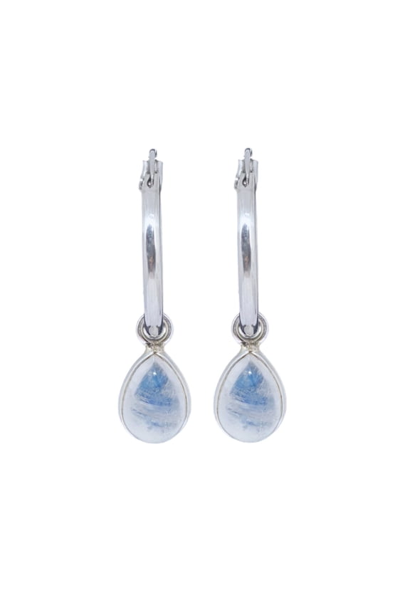 Handmade Hoop Moonstone Earrings Minimalist Designer Statement Jewelry