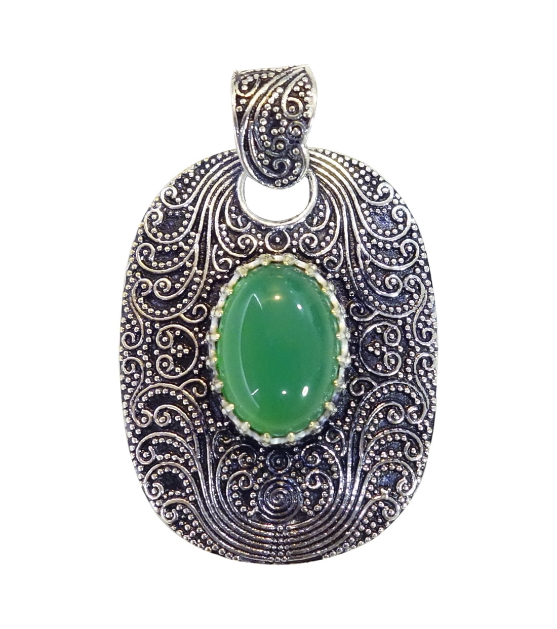 Tibetan Silver Handmade Jewelry Tribal Filigree Green Onyx Gemstone Pendant for Women Elegant Contemporary Design