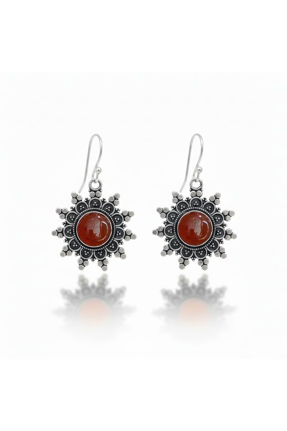 Handmade Red Onyx Drop Earrings Boho Tribal Silver Plated Jewelry Gift for Women
