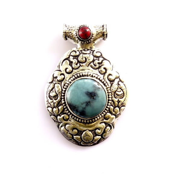 Tibetan Silver Jewelry For Women Turquoise Coral Gemstone Pendants Birthstone Fashion Jewelry 925 Silver Plated Anniversary Birthday Gifts For Mom Her