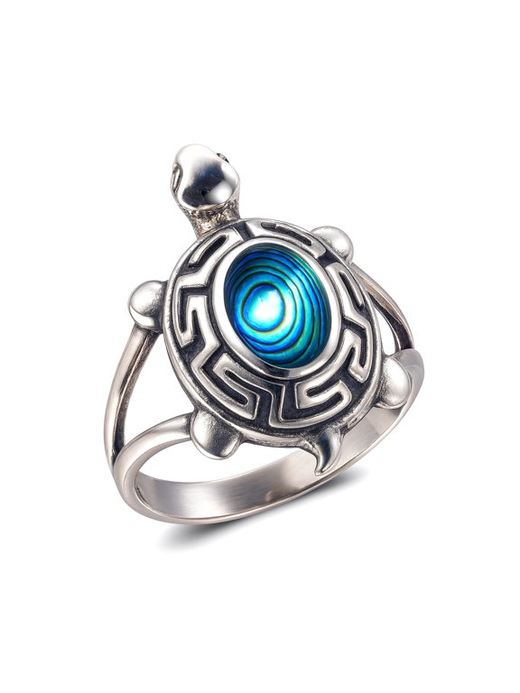 Natural Abalone Shell Gemstone 925 Sterling Silver Turtle Designer Ring For Women