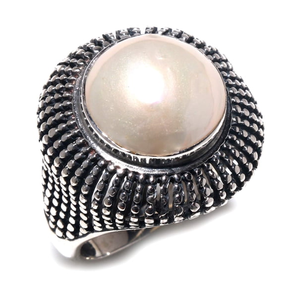Tibetan Silver Natural Pearl Gemstone 925 Sterling Silver Handmade Ring For Women Unique Jewelry
