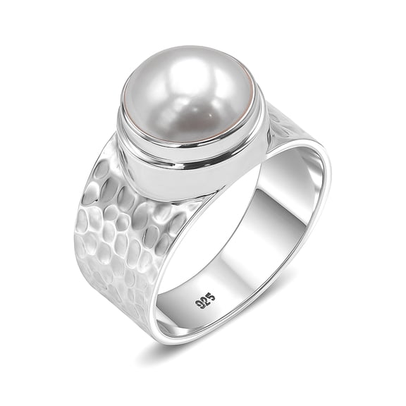 Tibetan Silver Natural Pearl Gemstone Sterling Silver Handmade Ring Jewelry for Women Size 9.5