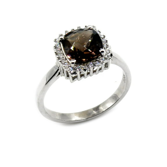 Tibetan Silver Smoky Topaz Fashion Ring 925 Sterling Silver Jewelry Statement Halo Pattern, US size 6