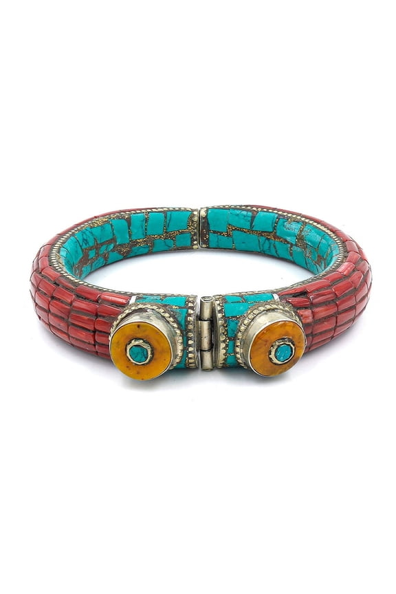 Tibetan Jewelry Multi-Gemstone Statement Cuff Bracelet