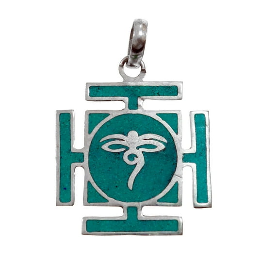 Tibetan Silver Handmade Pendant with Turquoise Bohemian Jewelry for Women & Men, Eye-Inspired Artisan Design