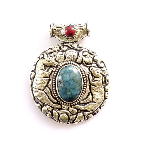 Tibetan Silver Pendant Necklace for Women 925 Silver Plated Jewelry with Turquoise & Coral Gemstones, Birthstone Gift for Mom