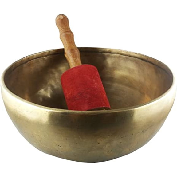 Tibetan Singing Bowl/Prayer Bowls/Rin Gong/Suzu Gongs - 8 Inch Diameter with Leather Wrapped Beater