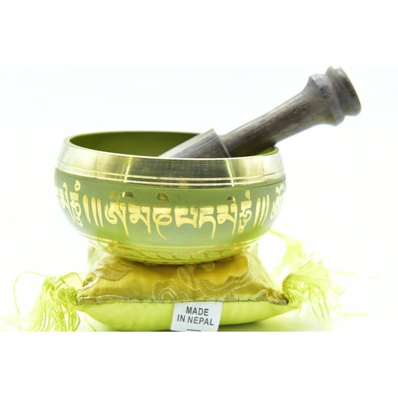 Tibetan Singing Bowl Set - for Meditation, Healing, Mindfulness, Relaxation 3.75 Inches By GK&CO. Including free Wooden Mallet/Strike and Silk Made Cushion