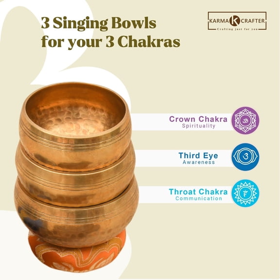 Tibetan Singing Bowl Set of 3 -Handcrafted in Nepal Meditation Sound Bowl Set