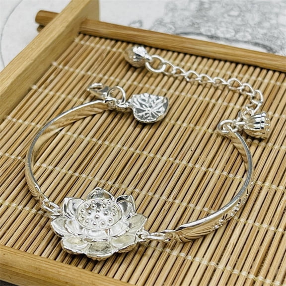 Tibetan Six Character Mantra Bracelet Ethnic Style Lotus and Lotus Pod Design Adjustable Spiritual Jewelry for Men Women