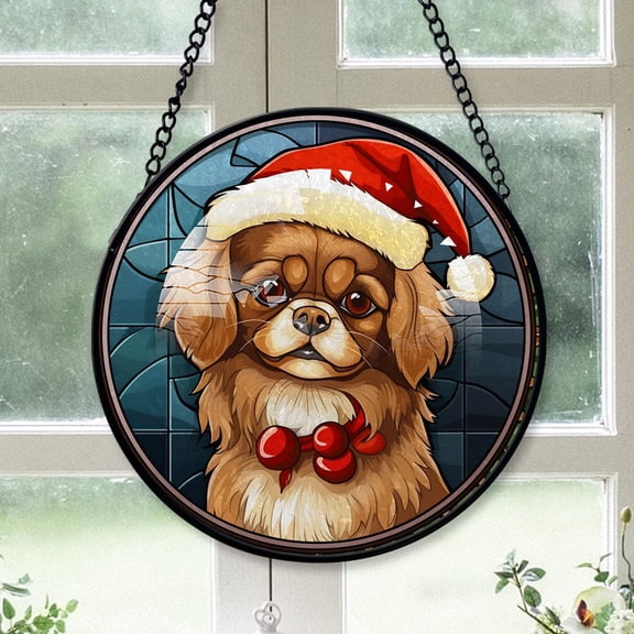 Tibetan Spaniel Christmas Dog Ornament Christmas 2025 - Tibetan Spaniel Dog Christmas Stained Glass Window Hanging Dog Christmas Tree Decor, Xmas Dog Suncatcher