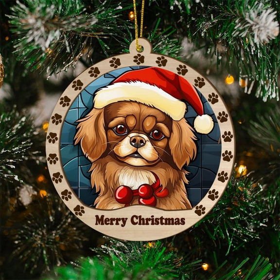 Tibetan Spaniel Christmas Dog Ornament, Tibetan Spaniel Dog Christmas Stained Glass, Tibetan Spaniel Dog Suncatcher Christmas Tree Decor, Xmas Dog Gift