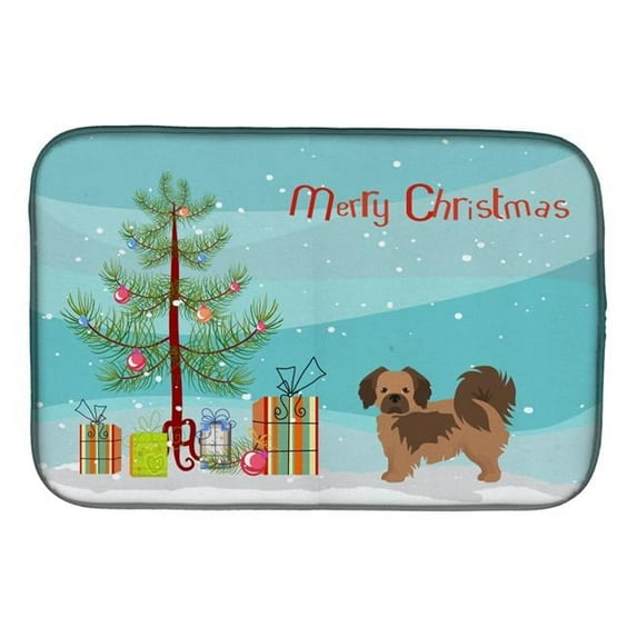Tibetan Spaniel Christmas Tree Dish Drying Mat