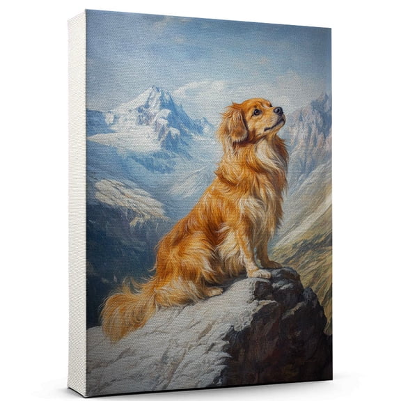 Tibetan Spaniel Cute Dog Climbing Canvas Canvas Retro Tibetan Spaniel Dog Batter in Action With Climbing for Themed Living Room, Pet Shop Decor