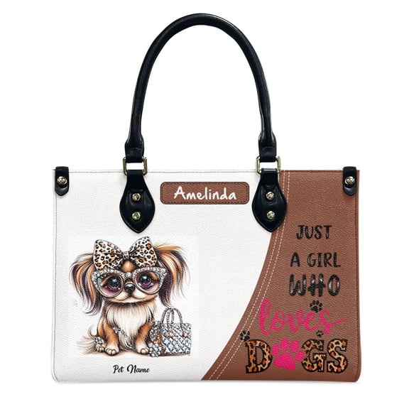 Tibetan Spaniel Dog Bag, Personalized Leather Handbags For Women - Personalized Leather Purse with Name - Tote Bags for Mom Grandma - Custom Gifts Ideas for Her, Gift for Dog Lover