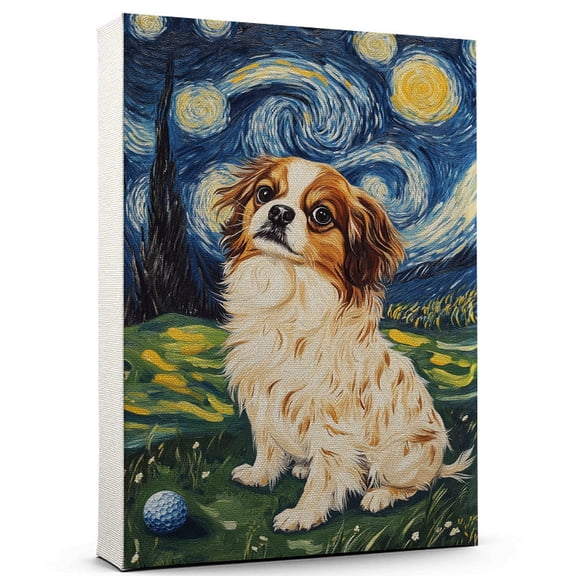 Tibetan Spaniel Dog Playing Golf Stretched Canvas Size 8x12 – Sports Dog, Perfect for Animal Lovers, Tibetan Spaniel Dog Canvas, Golf Canvas Size Wall Art